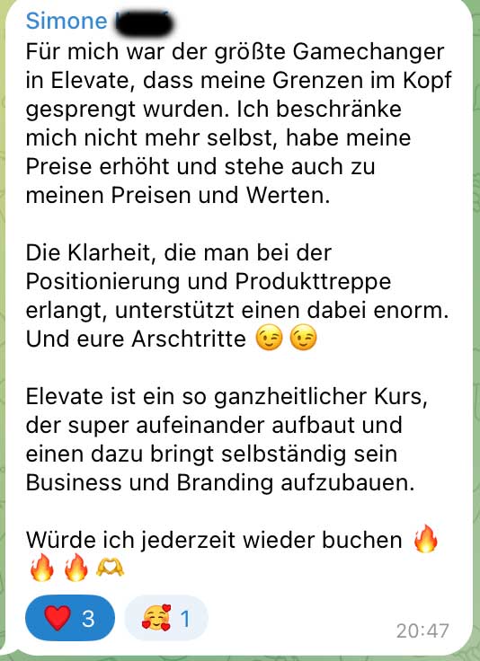 Nachricht einer Kundin
